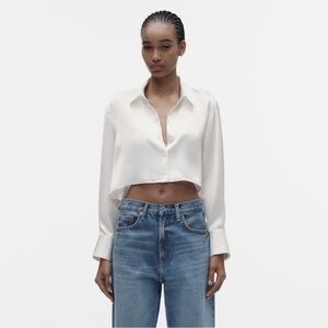 ZARA SATIN EFFECT CAPE SHIRT WHITE